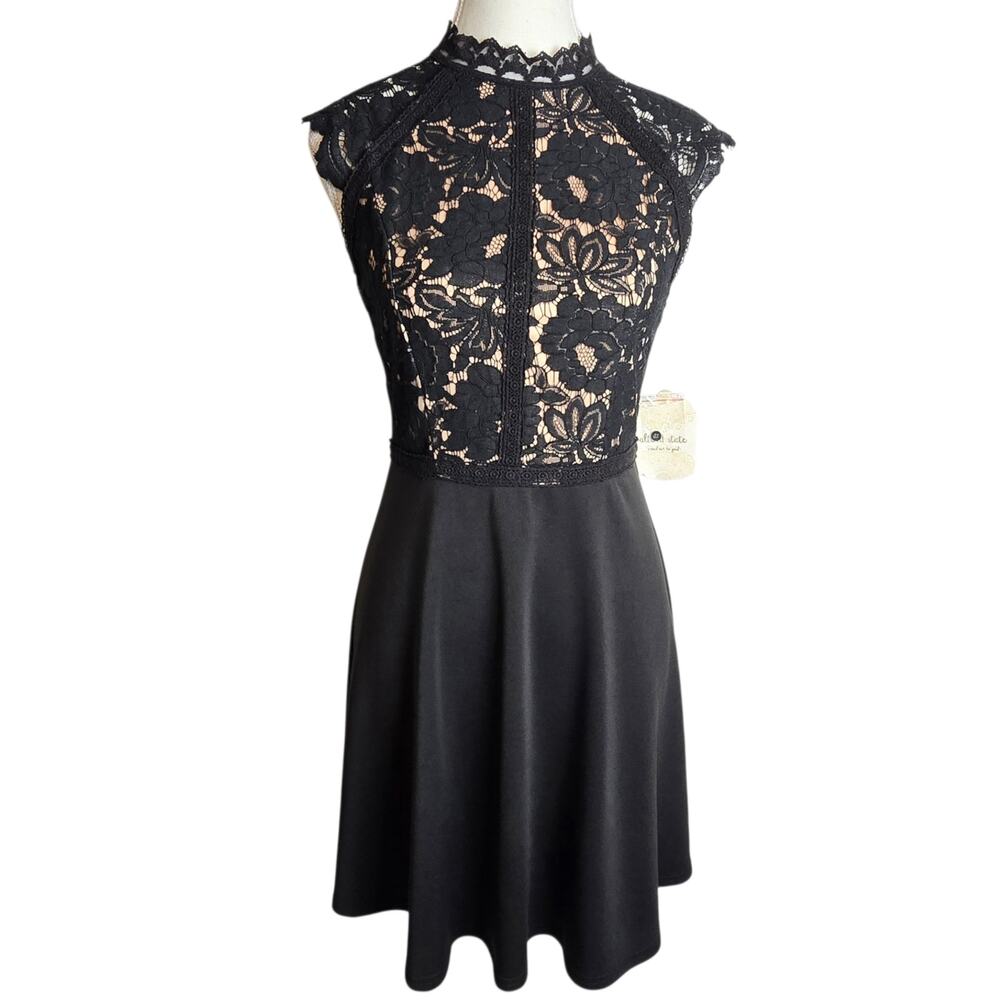 Altar'd State Womens Sz Small Black Floral Embroidered Lace Mini Dress High Neck